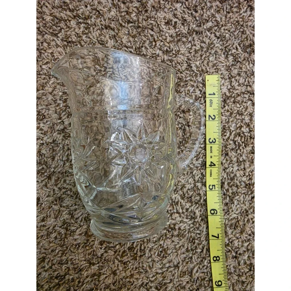 Vintage Anchor Hocking Prescut Glass Pitcher Star of David‎ Starburst 16oz Pint